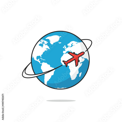 Plane travel round world, vector illustration