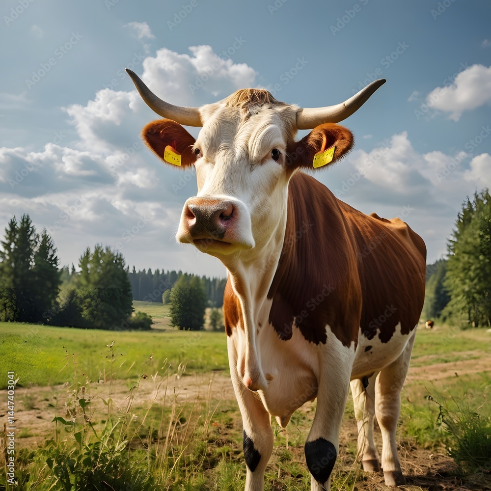 Potrait of happy Cow enjoying its summer in the field AI Generated Image Potrait of happy Cow enjoying its summer in the field AI Generated Image
