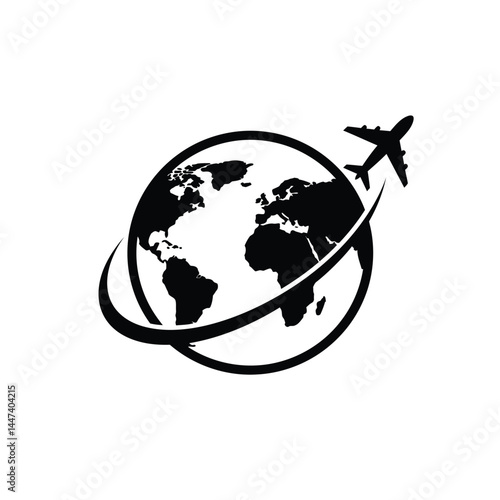 Plane travel round world, vector illustration
