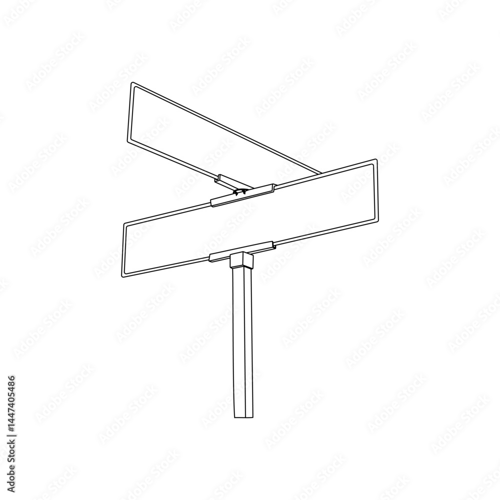 Fototapeta premium Outline Street Sign Template for Graphic Design Mockups, Blank Vector Street Sign Sketch for Editable Layouts