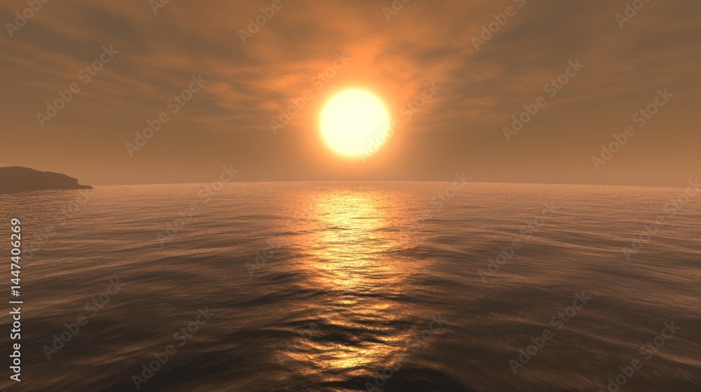 Golden sunset over a tranquil ocean expanse. Golden sunset over a tranquil ocean expanse.