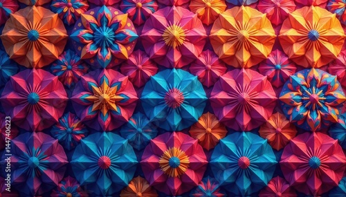 Intricate tessellation of geometric shapes, vibrant colors , digital art, fractal