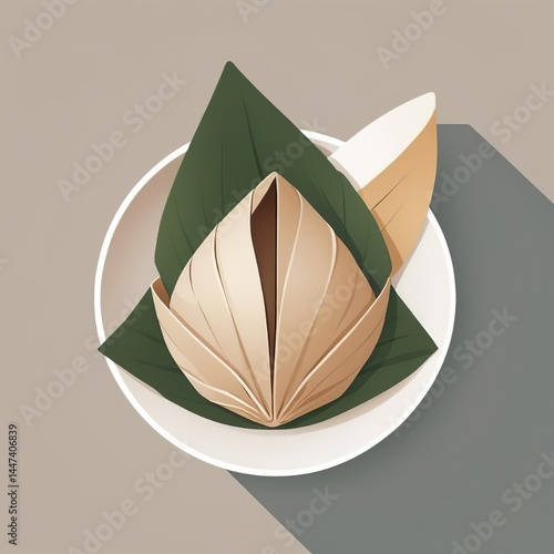 Zongzi, a traditional Chinese rice dumpling made of glutinous rice stuffed with different fillings and wrapped in bamboo leaves.