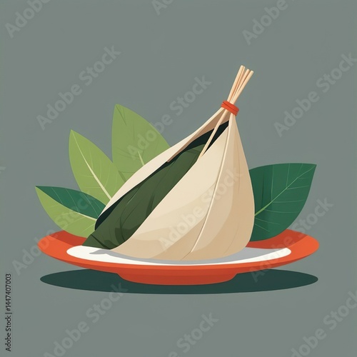 Zongzi, a traditional Chinese rice dumpling made of glutinous rice stuffed with different fillings and wrapped in bamboo leaves.