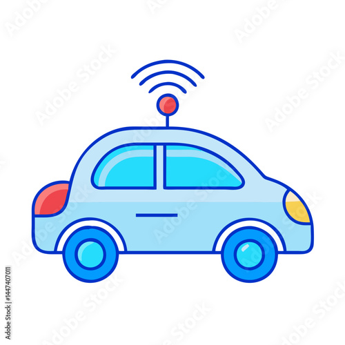 Illustration of autonomous vehicle self driving car with antenna for technology concept design