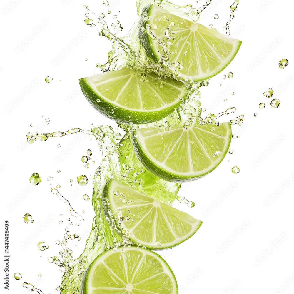 Fresh lime slices in a splash of juice Fresh lime slices in a splash of juice