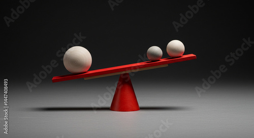 Balancing spheres on a vibrant red seesaw, symbolizing stability and equilibrium