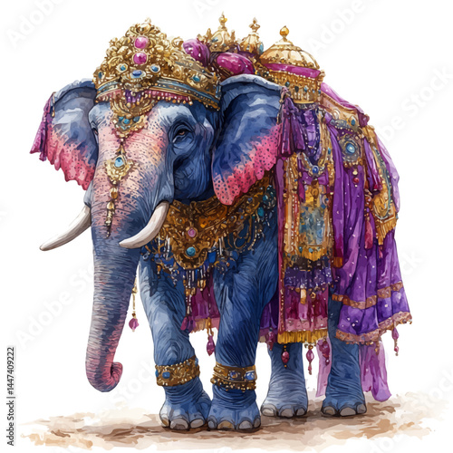 illustration of Mughal War Elephant Saddle, watercolor vector, isolated on a white background.