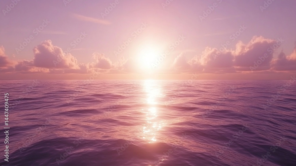 Obraz premium A vibrant sunset over a tranquil ocean horizon.