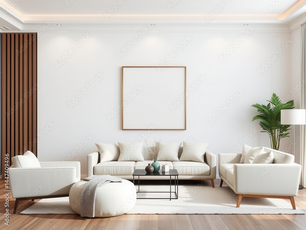 Naklejka premium Minimalist living room wall art mockup with a spacious design, wall art, decor, modern