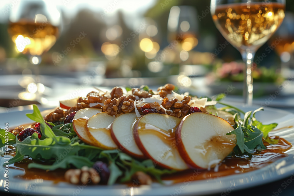 Fresh apple salad with walnuts and honey dressing