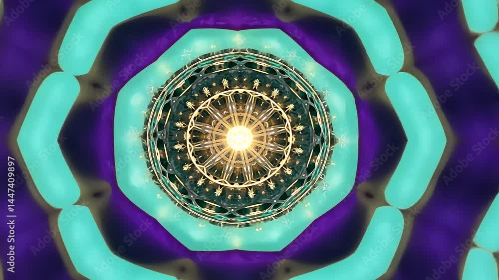 Intricate kaleidoscopic design featuring vibrant colors and symmetrical patterns in a mesmerizing display