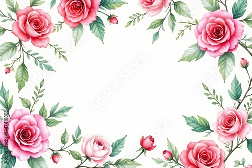 Delicate watercolor roses & leaves, repeating pattern, flower pattern, romantic, leaves
