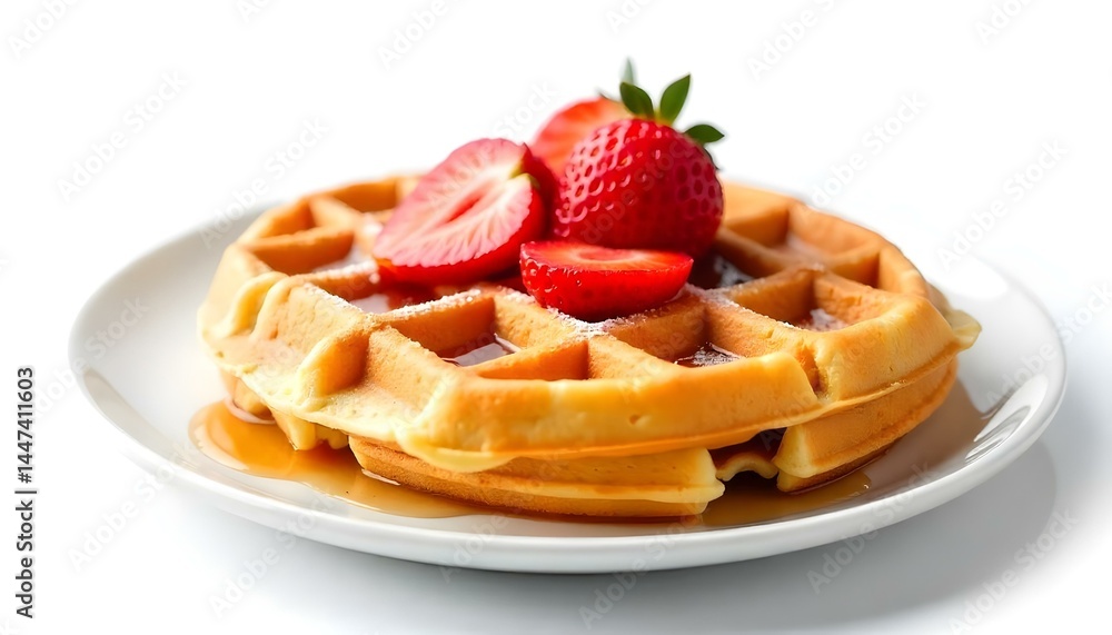 viennese waffles with strawberry and sweet syrup isolated on white background viennese waffles with strawberry and sweet syrup isolated on white background