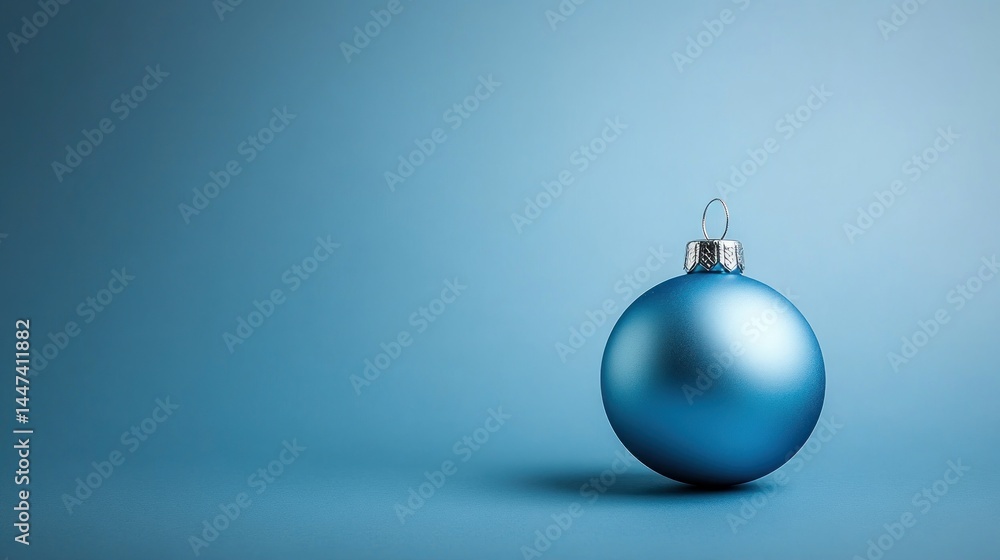 Single blue Christmas ornament on a blue background
