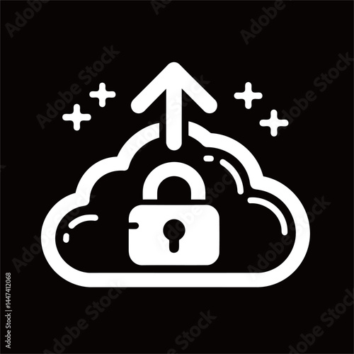 Secure Cloud Upload Icon. Suitable for use in technology, security, and data transfer designs