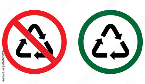 Recycle and recycling not allow sign in white background, recycling icon, no recycle icon, sign, symbol, vector illustration