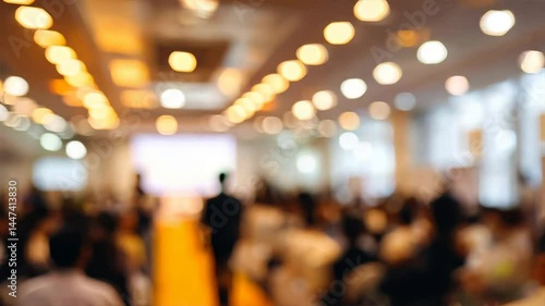 Wallpaper Mural Blurred background of an event hall with people in the foreground, creating a busy atmosphere, crowded hall with people walking during an expo event or exhibition Torontodigital.ca