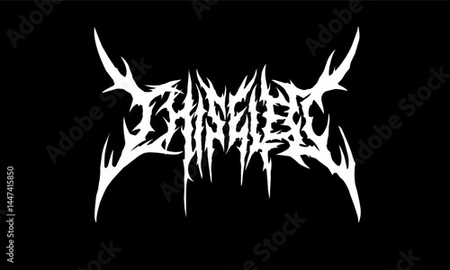 Chiseled, typography vector in a striking and intense dark metal font style for t-shirt print apparel, sticker, poster, logo and more