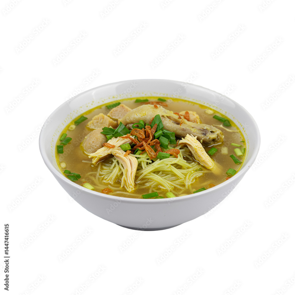 Bowl of chicken noodle soup with broth, noodles, and chicken Bowl of chicken noodle soup with broth, noodles, and chicken