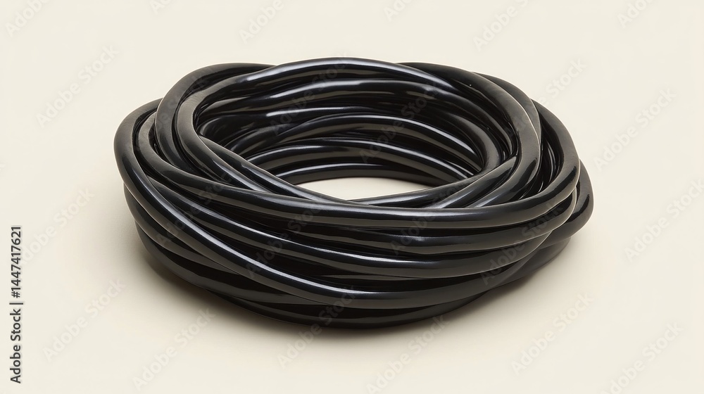 Black Tubing Coil: A Study in Form and Texture Black Tubing Coil: A Study in Form and Texture