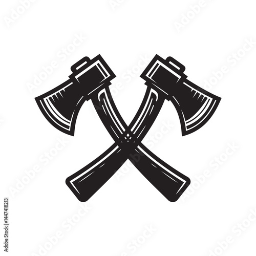 Crossed axe icon silhouette flat vector art illustration design template isolated on a white background.