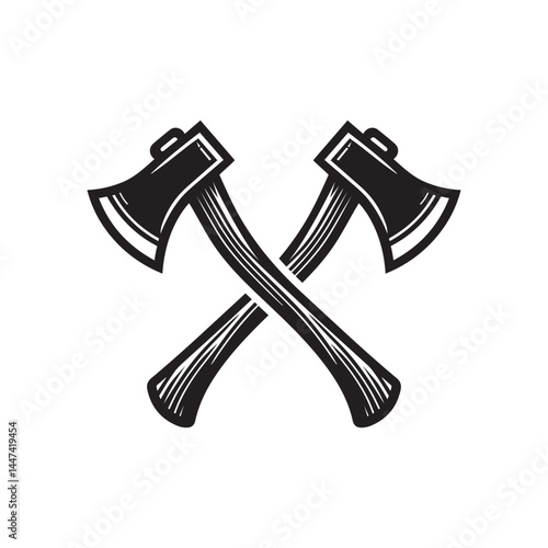Crossed axe icon silhouette flat vector art illustration design template isolated on a white background.