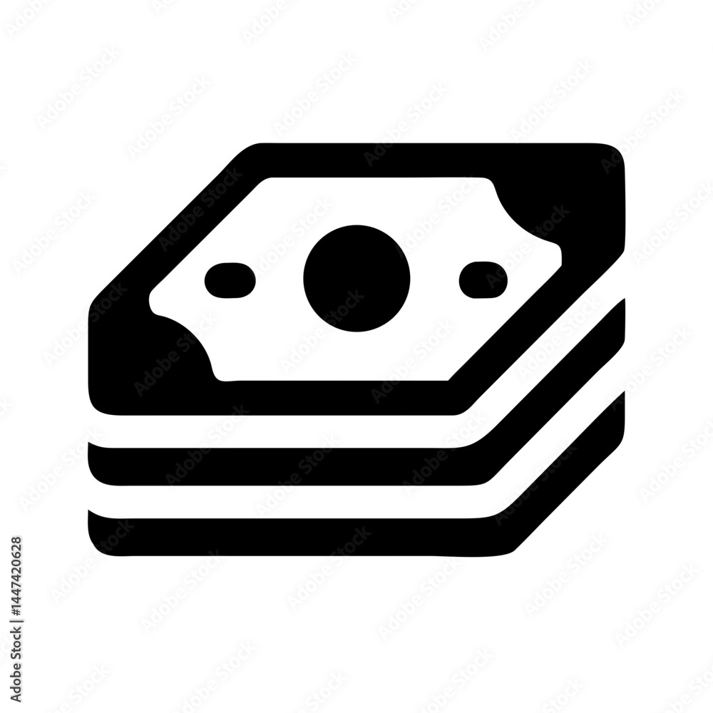 Cash Stack: Vector Icon of Banknotes in a Pile Cash Stack: Vector Icon of Banknotes in a Pile