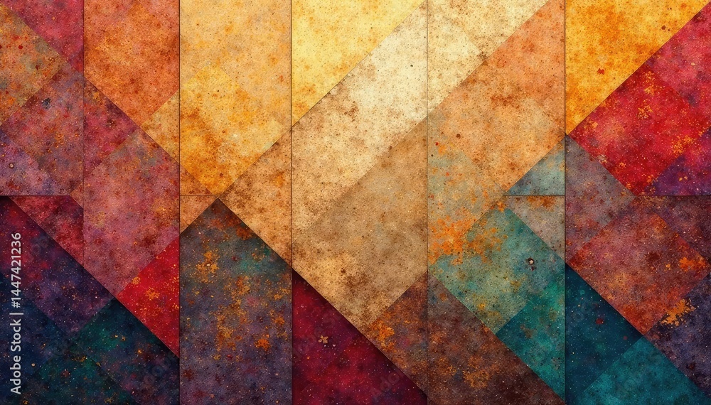 Fototapeta premium Geometric tapestry, muted earth tones, subtle sheen, grid, tapestry, stylish
