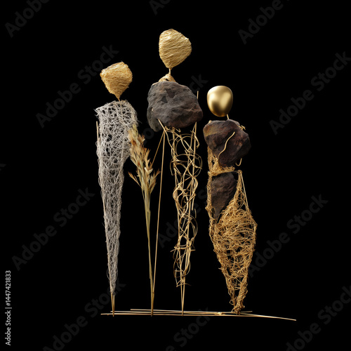 Obraz na płótnie Three sculptures of women made of gold and silver w salonie