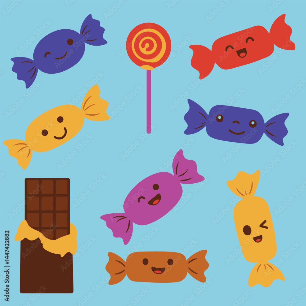 Obraz premium Candy icon set. Line and glyph candy sweet. Lollipop symbol