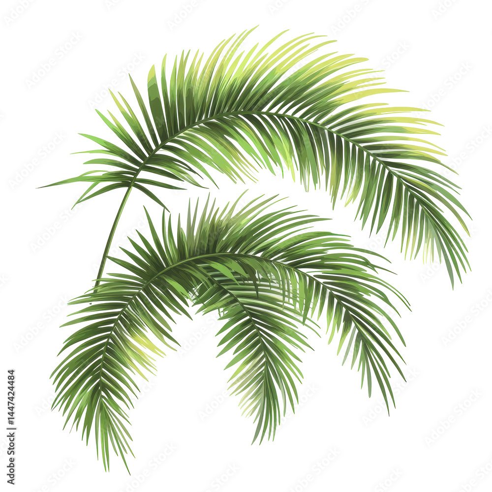Naklejka premium Lush green palm fronds arranged elegantly on a white background for decoration or design use