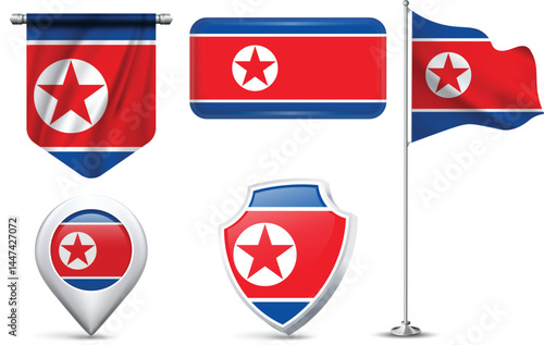 Free Download Set of North Korean Flags in Different Shapes and Styles - GFXLoad