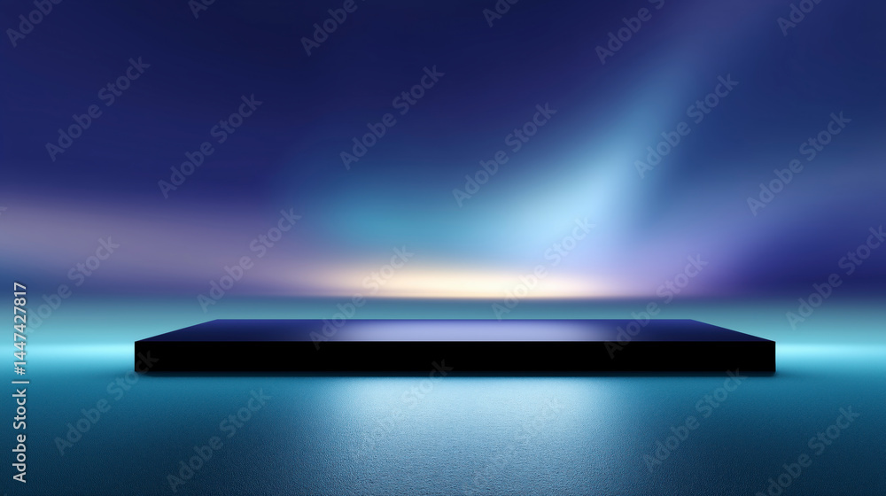 A blue background with a black square in the middle