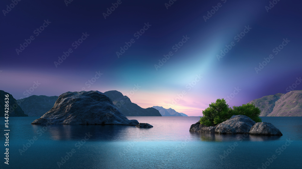 A beautiful blue ocean with a rocky shoreline
