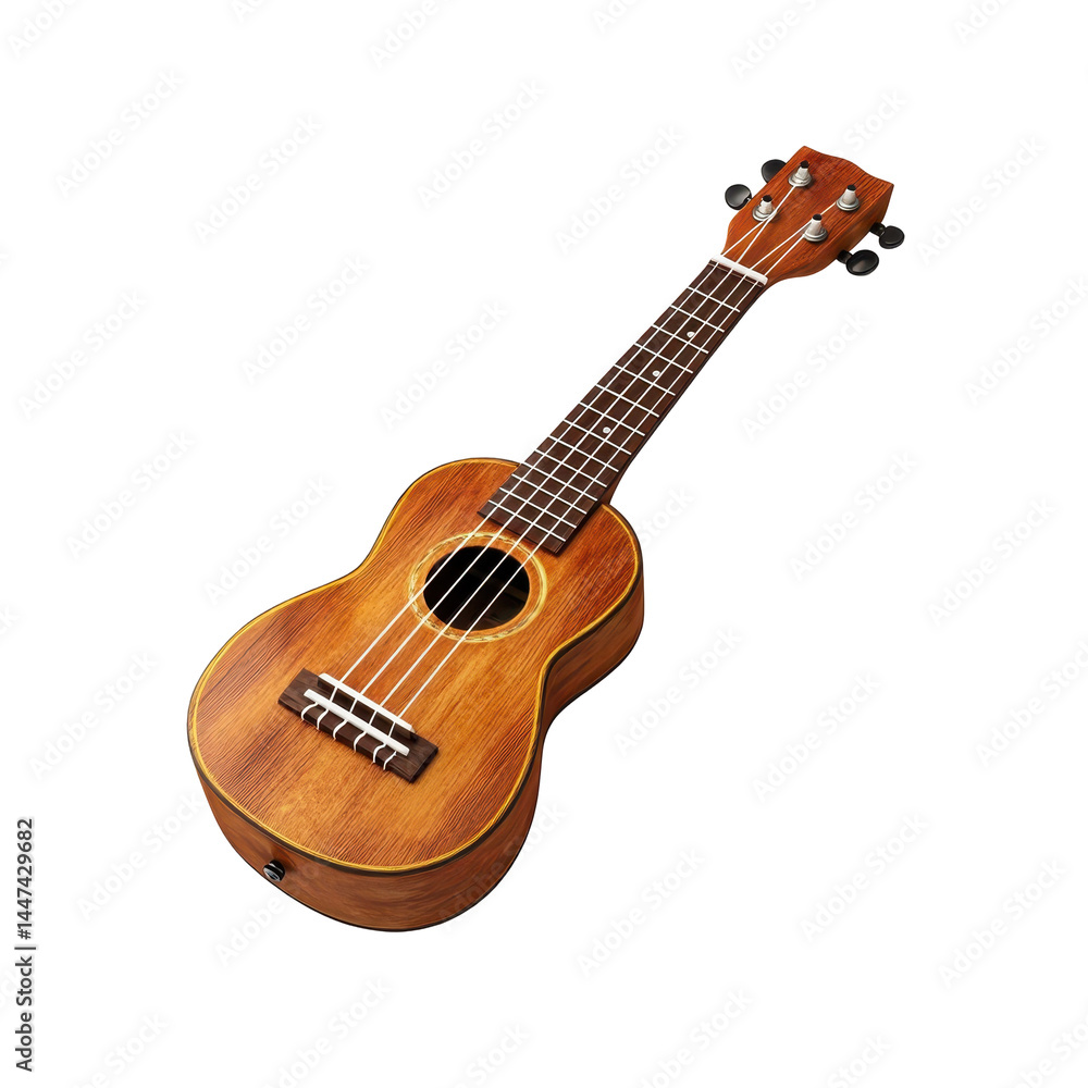 Fototapeta premium Wooden ukulele on a white background showcasing its craftsmanship and musical potential for beginners and enthusiasts