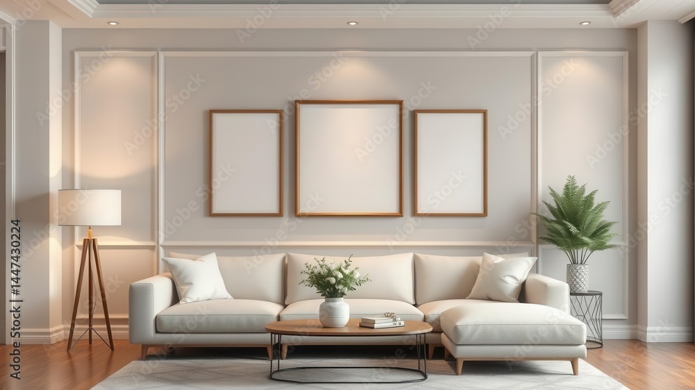 Fototapeta premium Living room wall art mockup with modern decor and layout, decor, mockup, minimalistic
