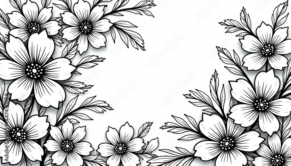 custom made wallpaper toronto digitalIntricate line art floral pattern, black and white, leaf, black, flowers