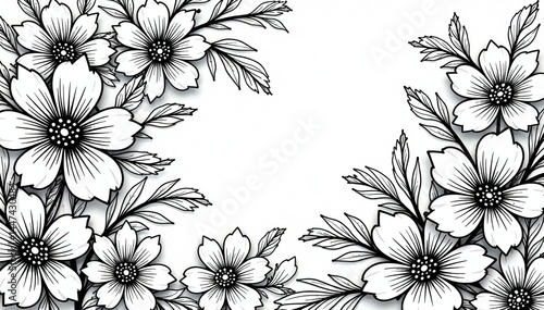Wallpaper Mural Intricate line art floral pattern, black and white, leaf, black, flowers Torontodigital.ca