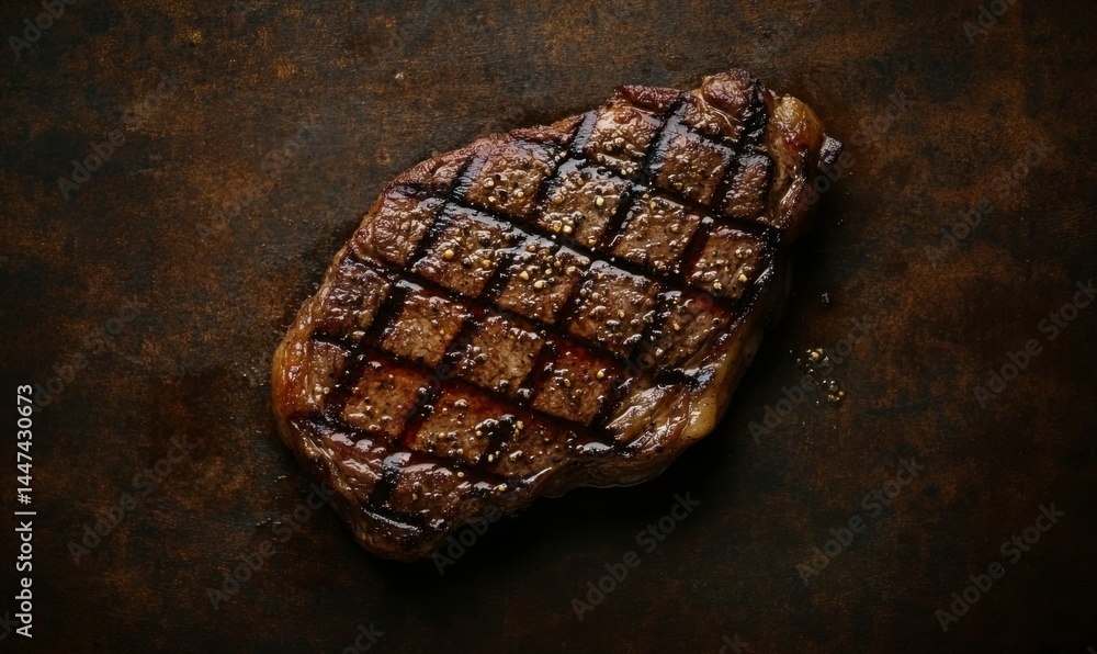 Juicy Grilled Steak with Perfect Char Marks on Dark Background Juicy Grilled Steak with Perfect Char Marks on Dark Background