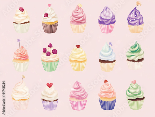 Many sweet Cupcake is colorful 