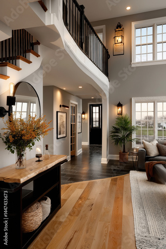 Entrée de maison moderne avec décoration élégante et lumière naturelle