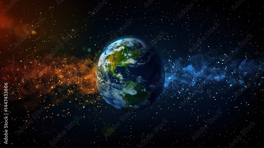 Fototapeta premium Arrow moving outward from globe to different continents