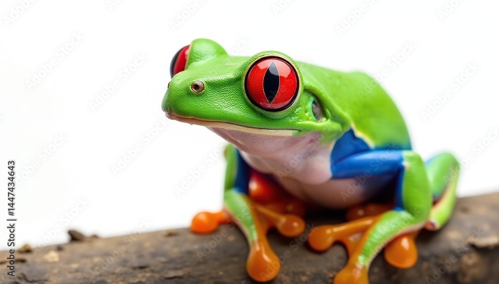 Obraz premium Red-eyed tree frog, isolated against pure white, nocturnal, copy space
