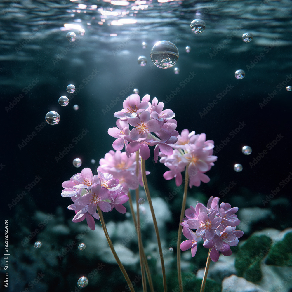 A bunch of pink flowers are floating in the water