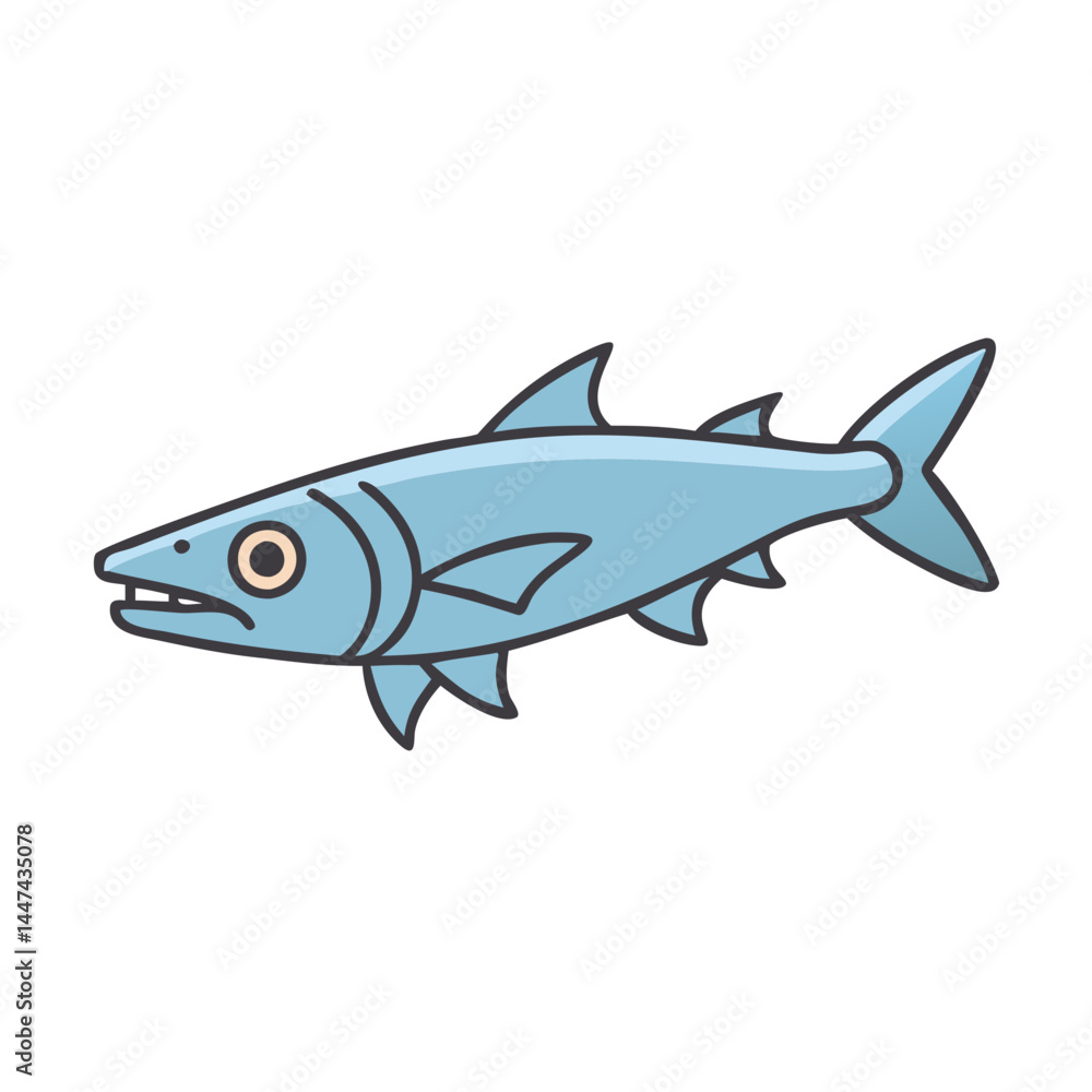 Fototapeta premium Illustration of barracuda fish ocean animal aquatic life marine wildlife swimming predator drawing