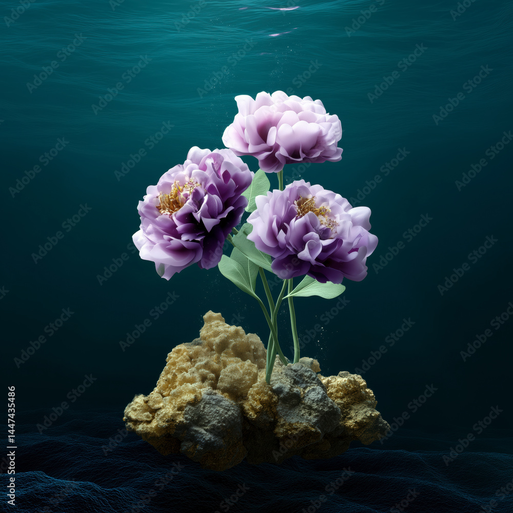 Three purple flowers are floating in the water