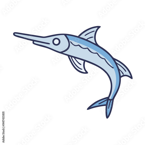 Illustration of a blue swordfish ocean fish aquatic animal marine life swimming underwater vector art