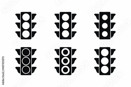 set of Stop Light  icon silhouette vector illustration