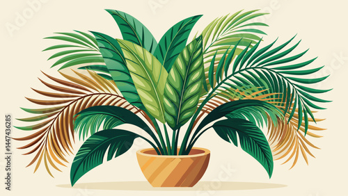 Soft tropical leaves arch gently from a sleek container.
A parlor palm’s elegance brings calm to any scene.
Isolated on white for crisp and versatile vector use.
Ideal for relaxing home décor and life